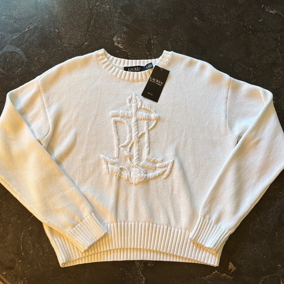 Lauren Ralph Lauren Anchor-Logo Crest Nautical Cotton Sweater – Petite L - Picture 1 of 8